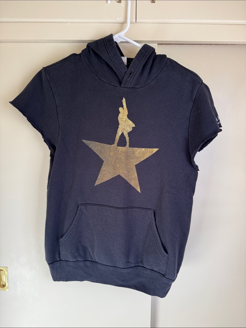 Black Hooded Short-Sleeve Top with Gold Star Hamilton Graphic